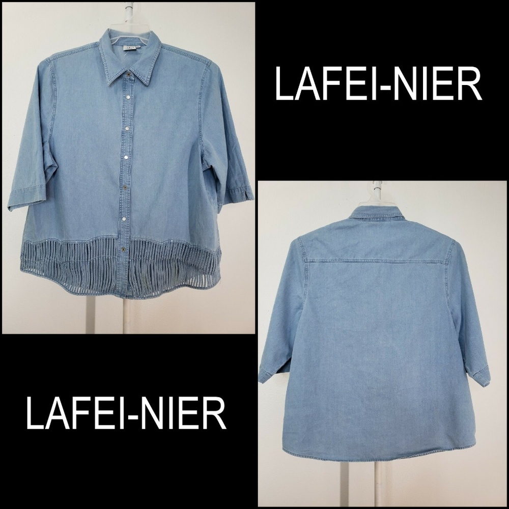 Lafei-Nier Woman Button Front Blouse Size 3XL Blue